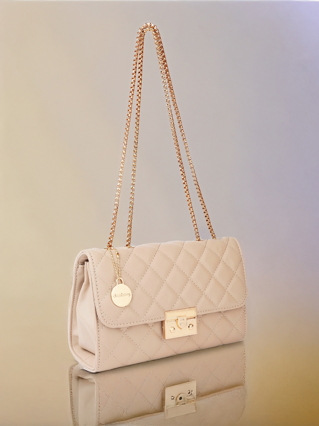 

DressBerry Structured Quilted Shoulder Bag, Beige