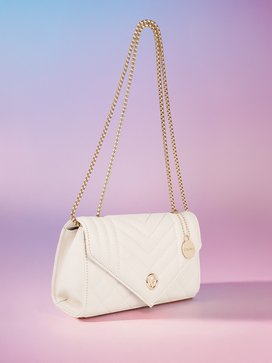 

DressBerry Quilted Shoulder Bag with Chain Sling Strap, Off white