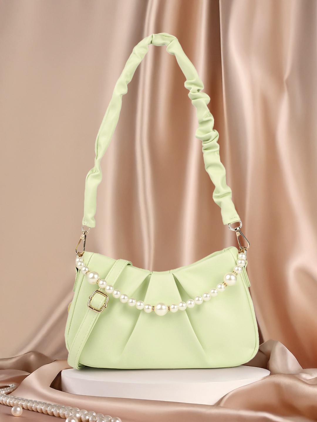 

DressBerry Shoulder Bag with Detachable Embellished Handle, Green