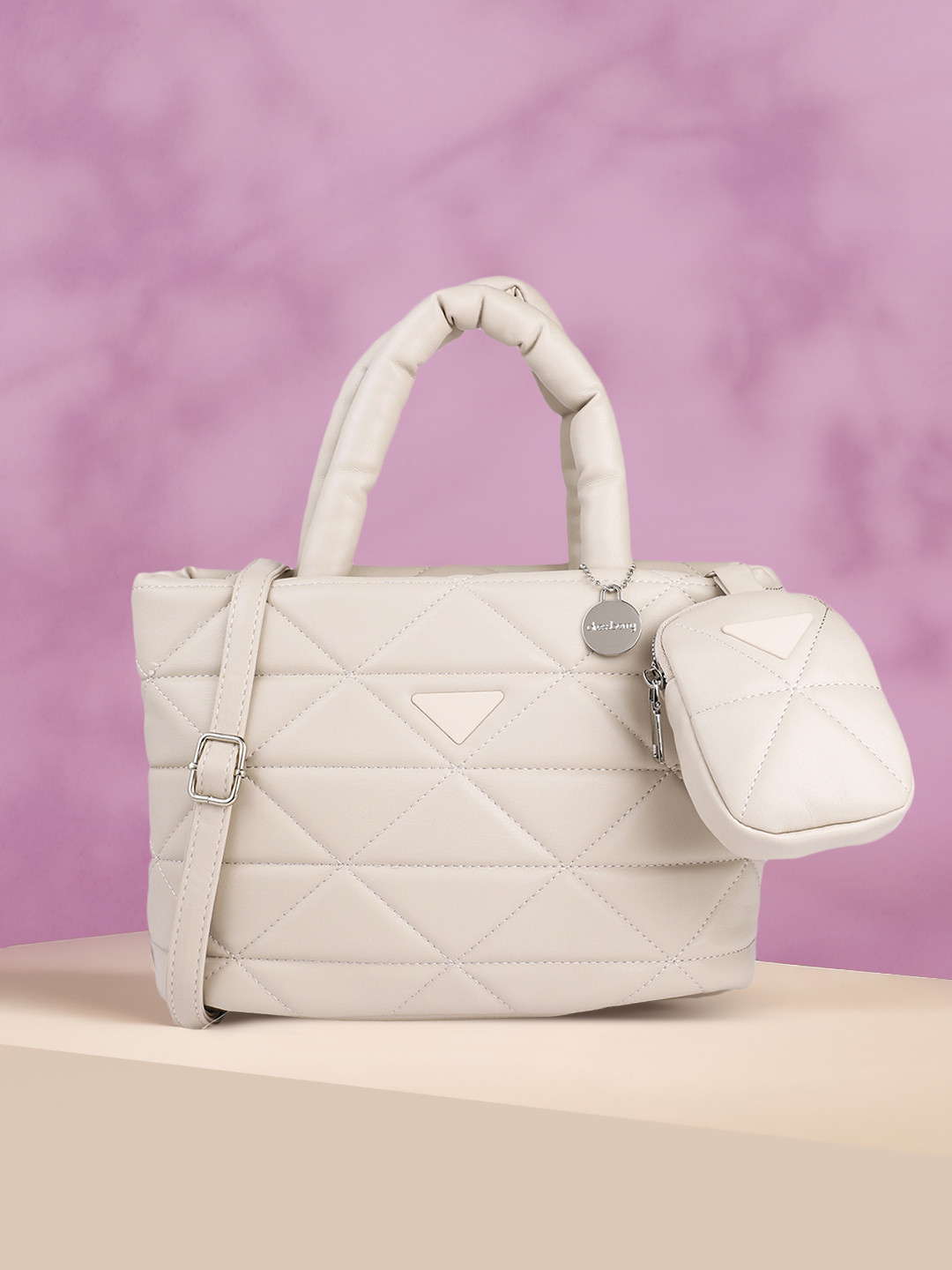 

DressBerry Quilted Handheld Bag with Pouch, Off white
