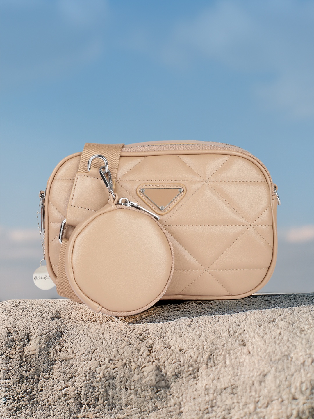 

Mast & Harbour Structured Quilted Sling Bag With Pouch, Beige