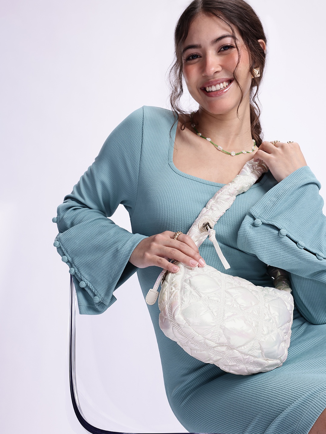 

DressBerry Quilted Shoulder Bag with Iridescent Finish, White