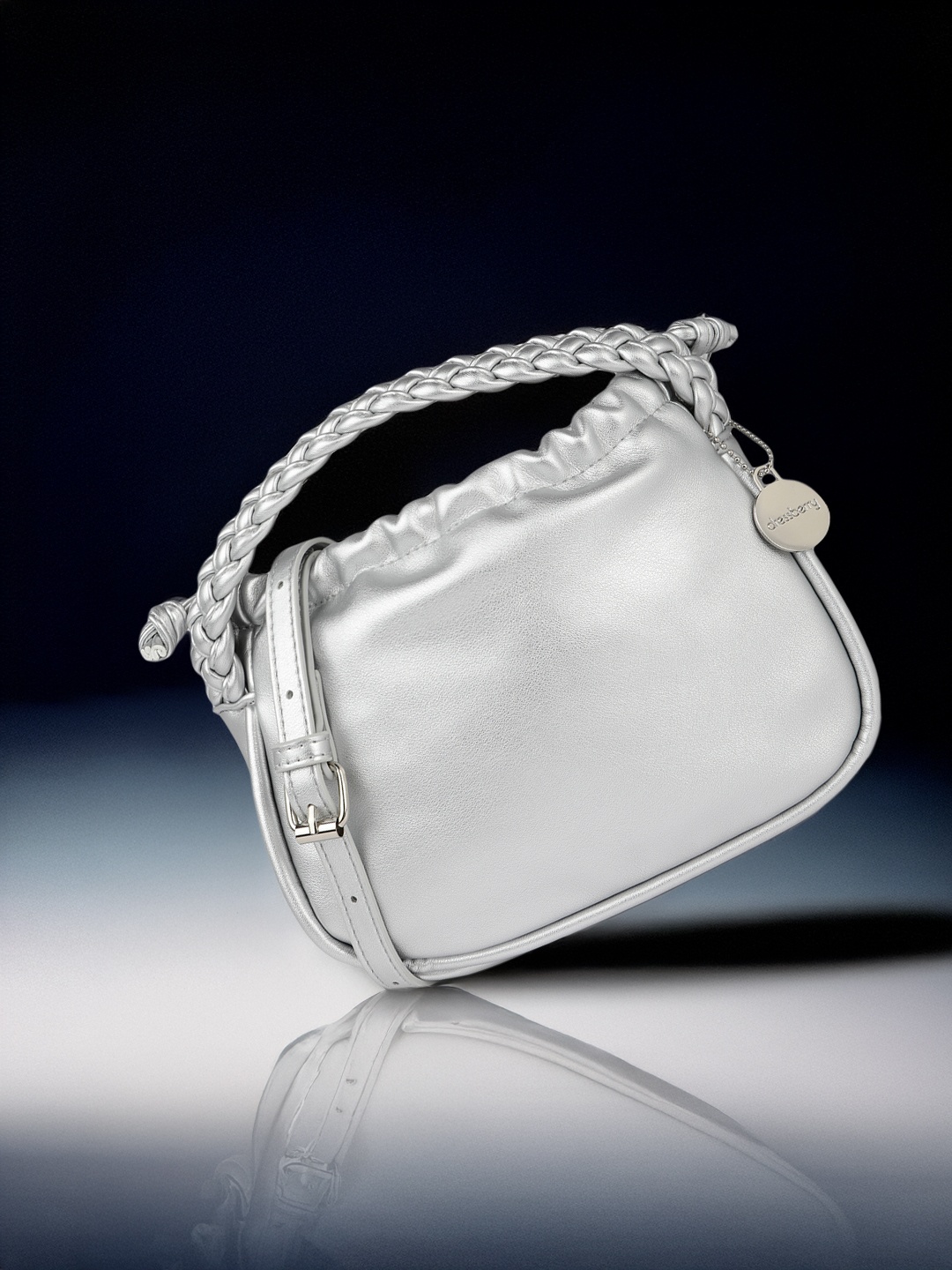 

DressBerry Handheld Bag with Braided Handle, Silver