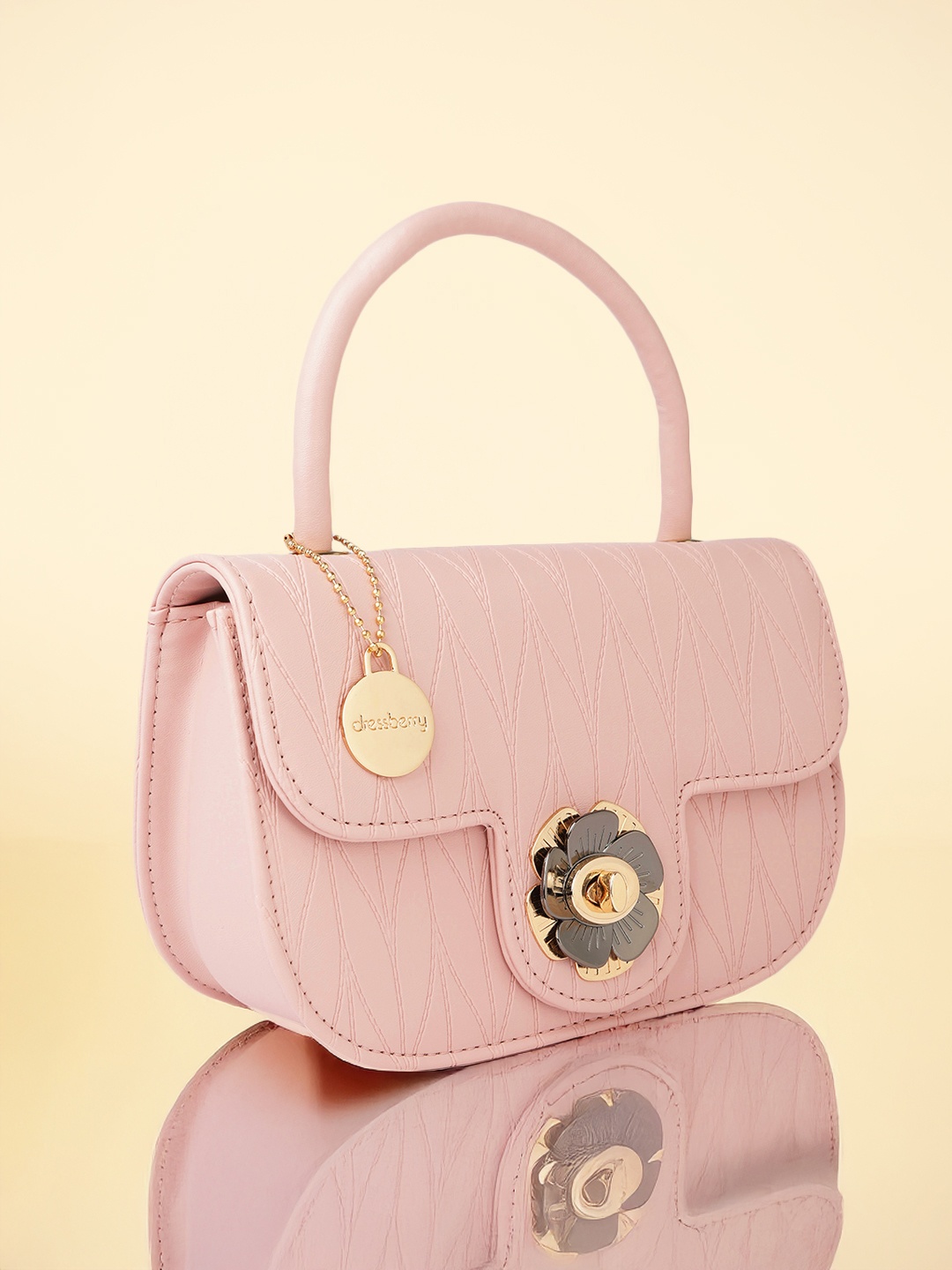 

DressBerry Textured Structured Satchel Bag, Pink