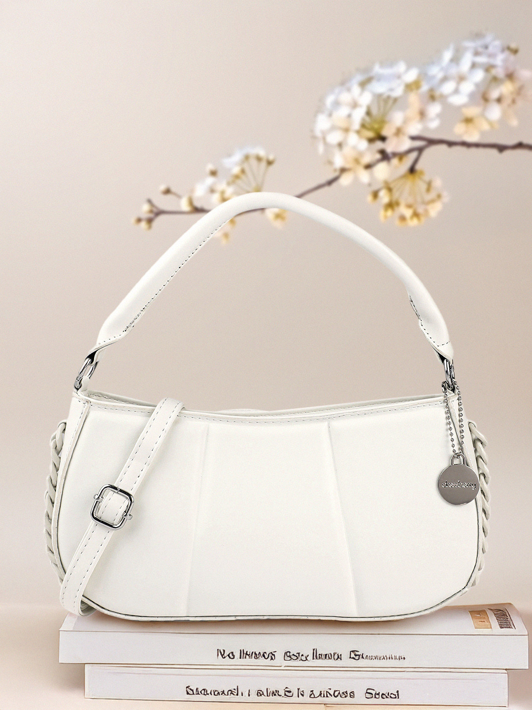 

DressBerry Self Striped Structured Handheld Bag, White