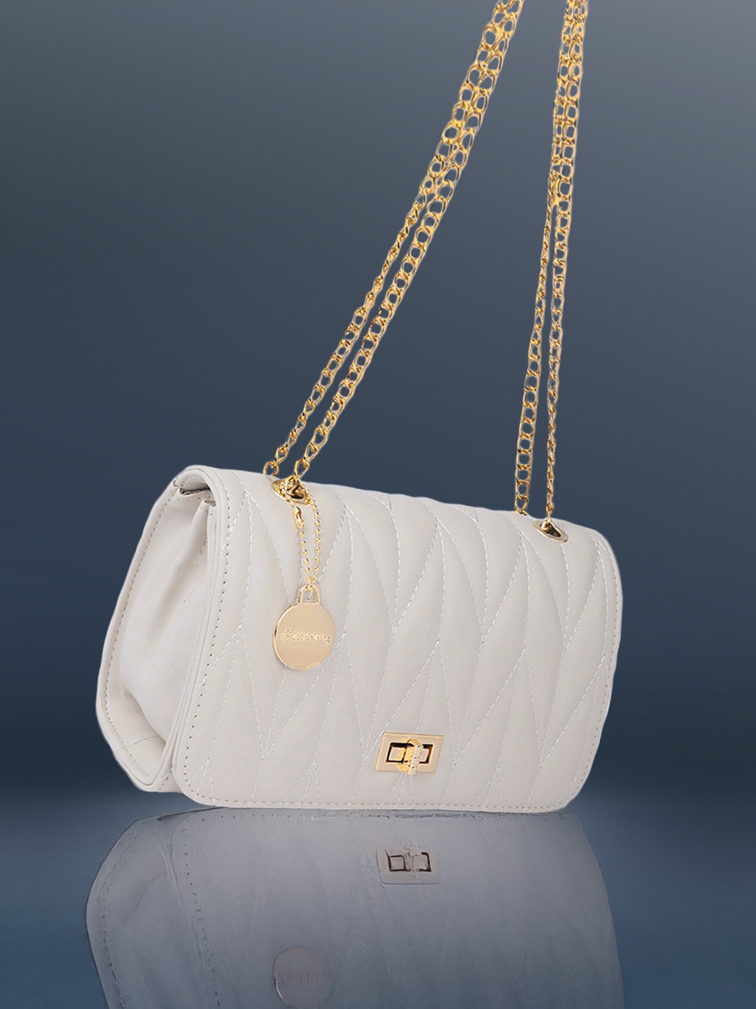 

DressBerry Textured Structured Shoulder Bag with Quilted Detail, Off white