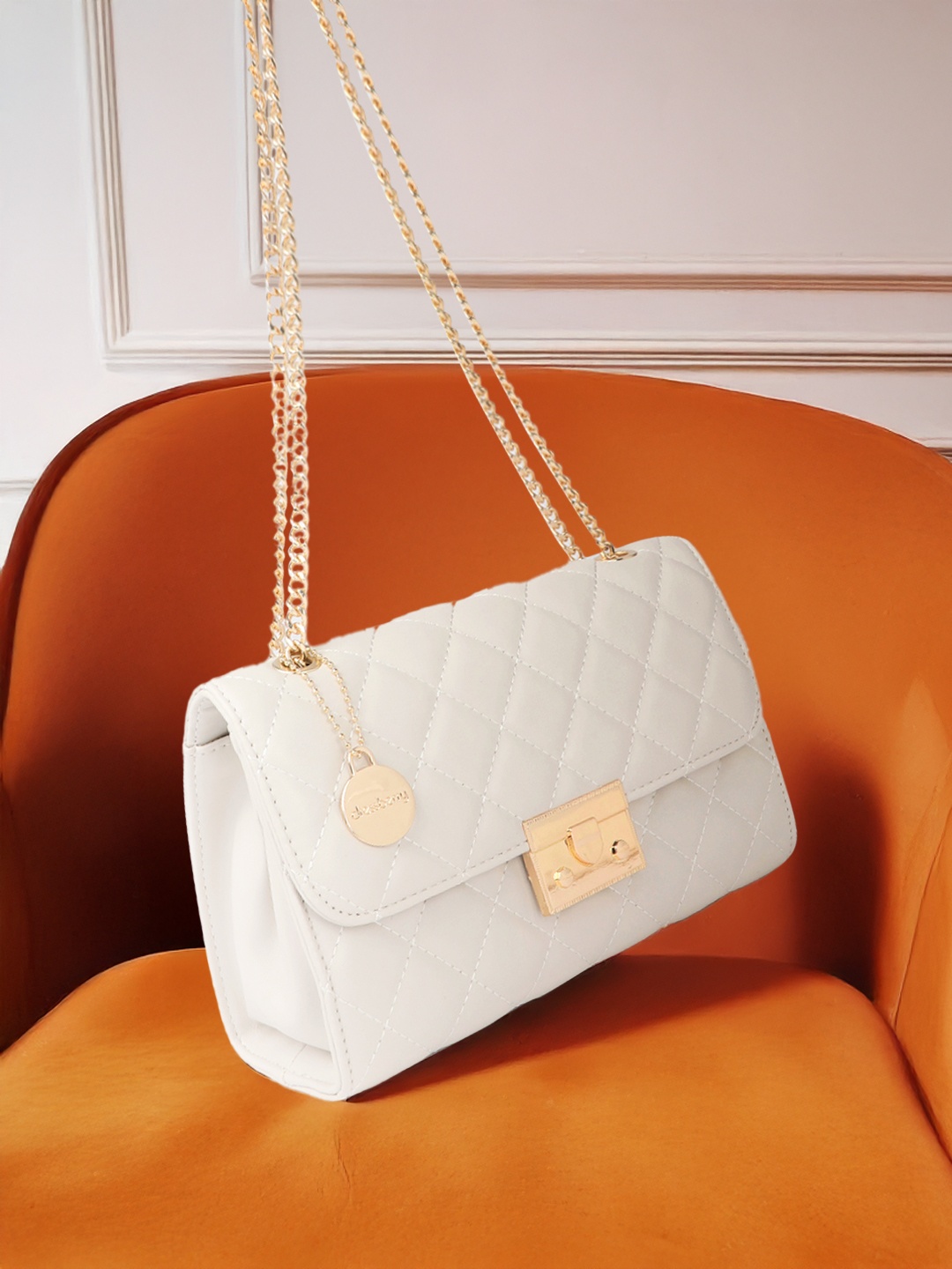 

DressBerry Textured Structured Shoulder Bag with Quilted Detail, White