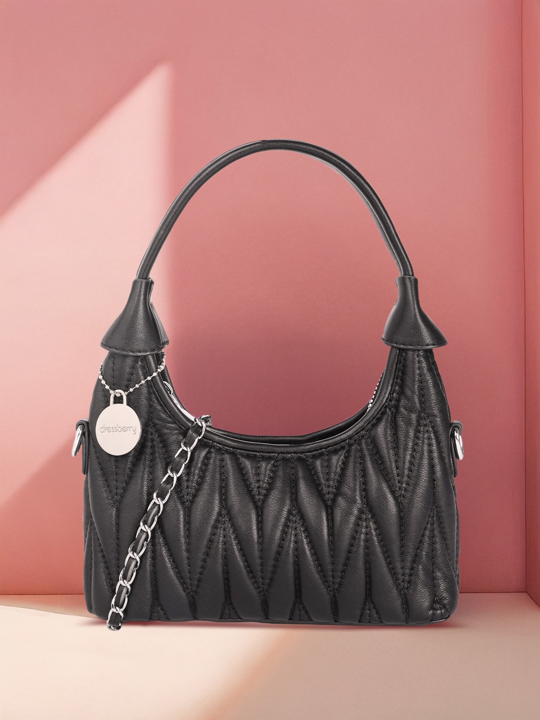 

DressBerry Structured Hobo Bag with Quilted Detail, Black