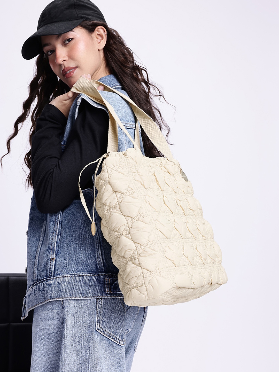 

Mast & Harbour Bucket Quilted Shoulder Bag, Beige