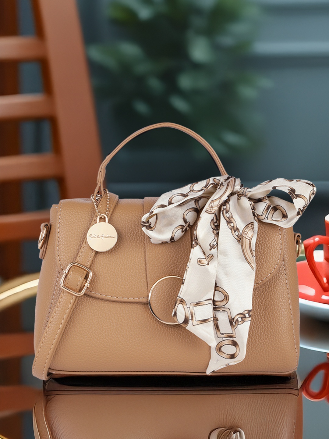 Mast & Harbour Structured Satchel with Bow, Beige