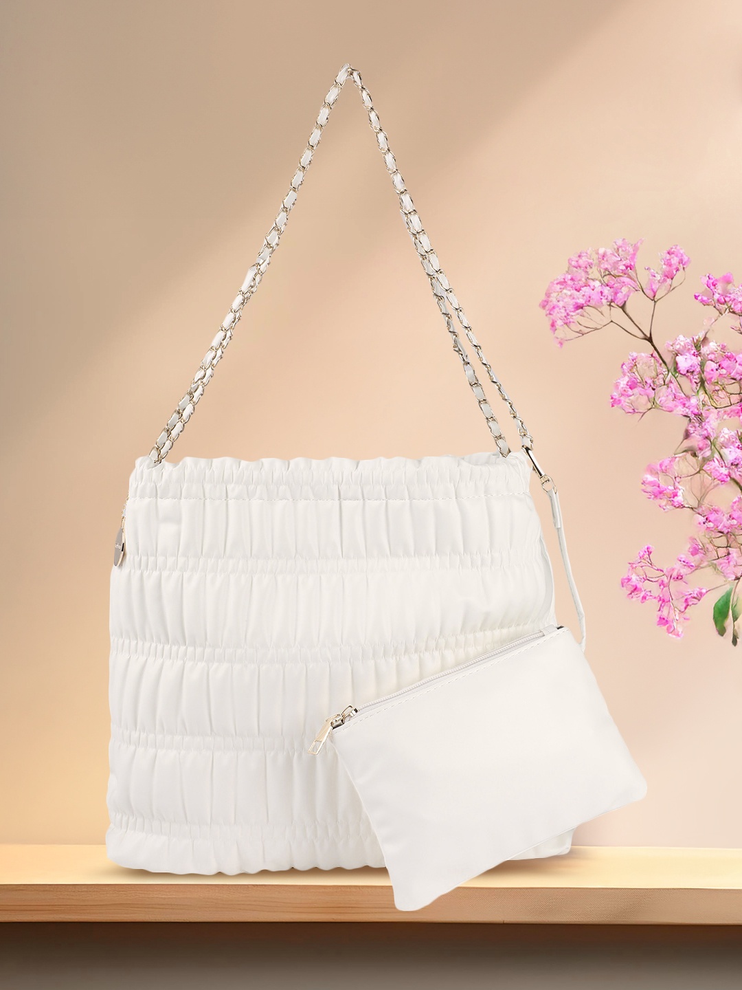 

DressBerry Structured Quilted Shoulder Bag with Pouch, White