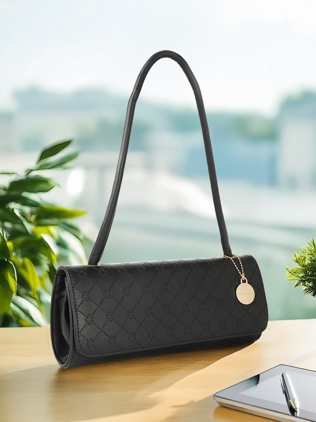 

Mast & Harbour Textured Structured Satchel, Black