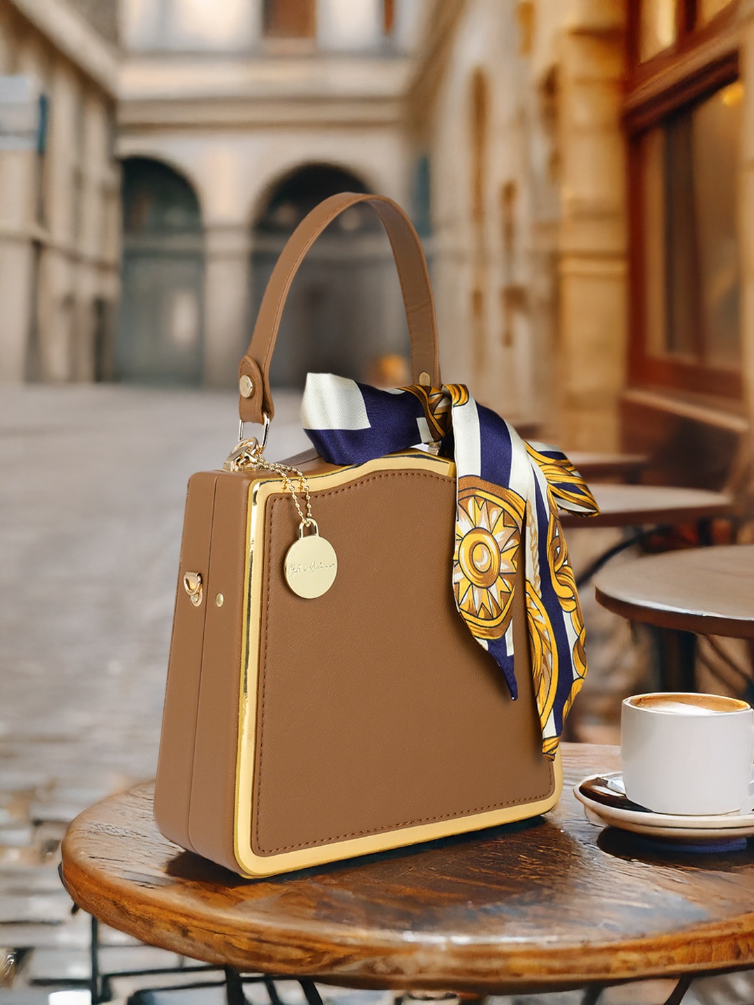 

Mast & Harbour Structured Handheld Bag with Bow, Brown