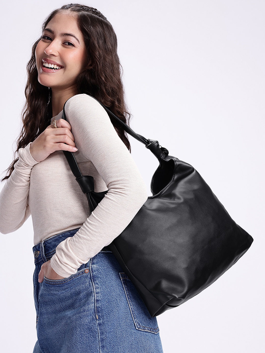 

Mast & Harbour Structured Hobo Bag, Black