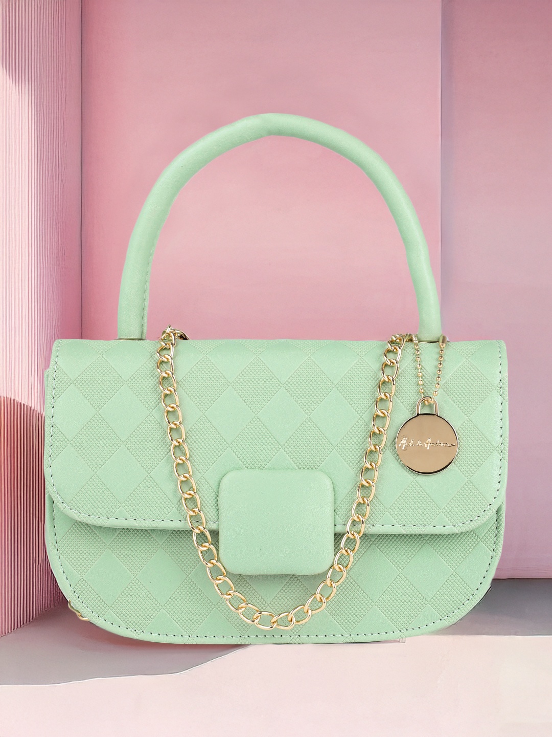 

Mast & Harbour Checked Textured Structured Satchel, Green