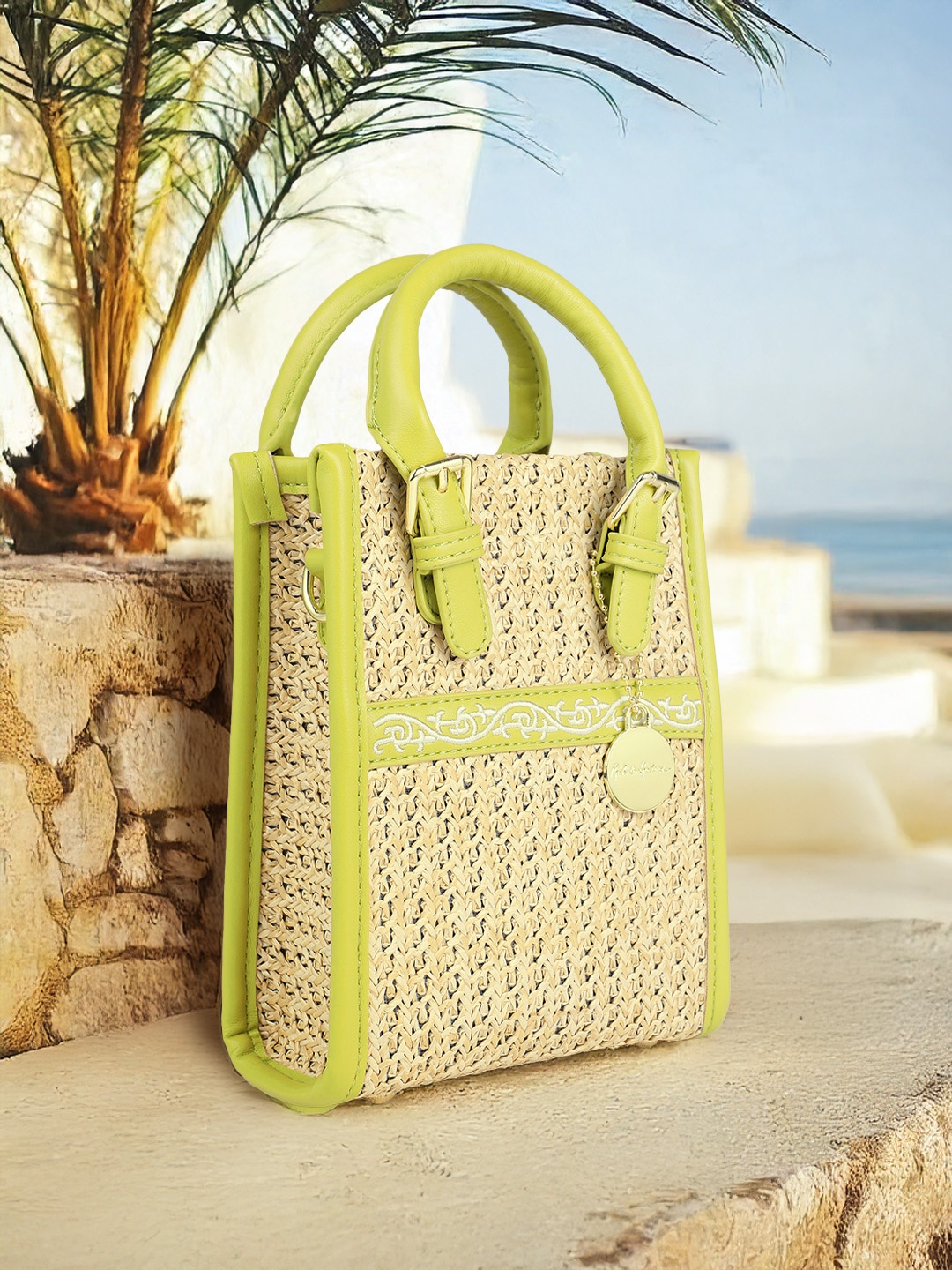 

Mast & Harbour Structured Self Design Handheld Bag, Beige