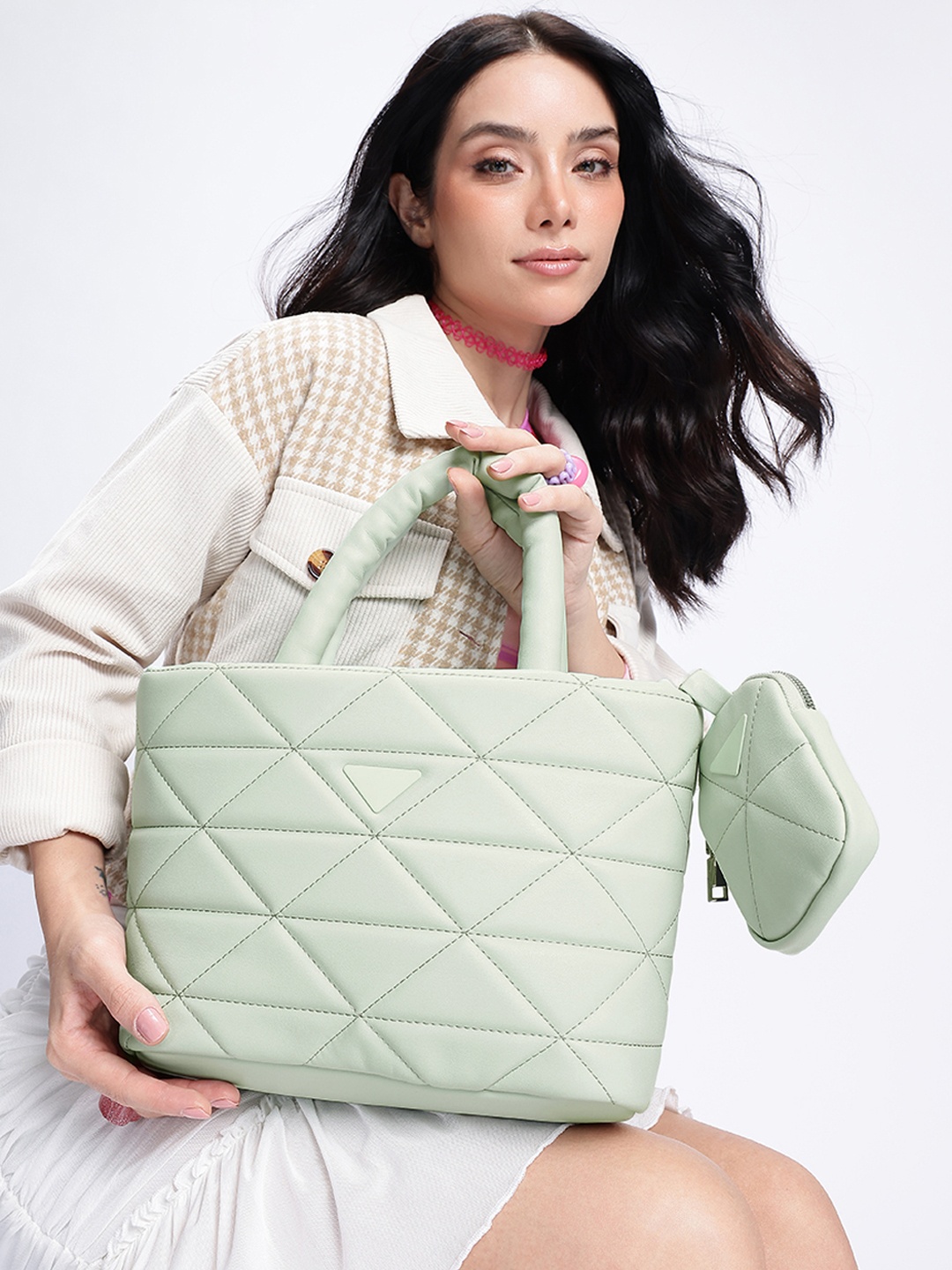 

DressBerry Structured Quilted Handheld Bag with Pouch, Sea green