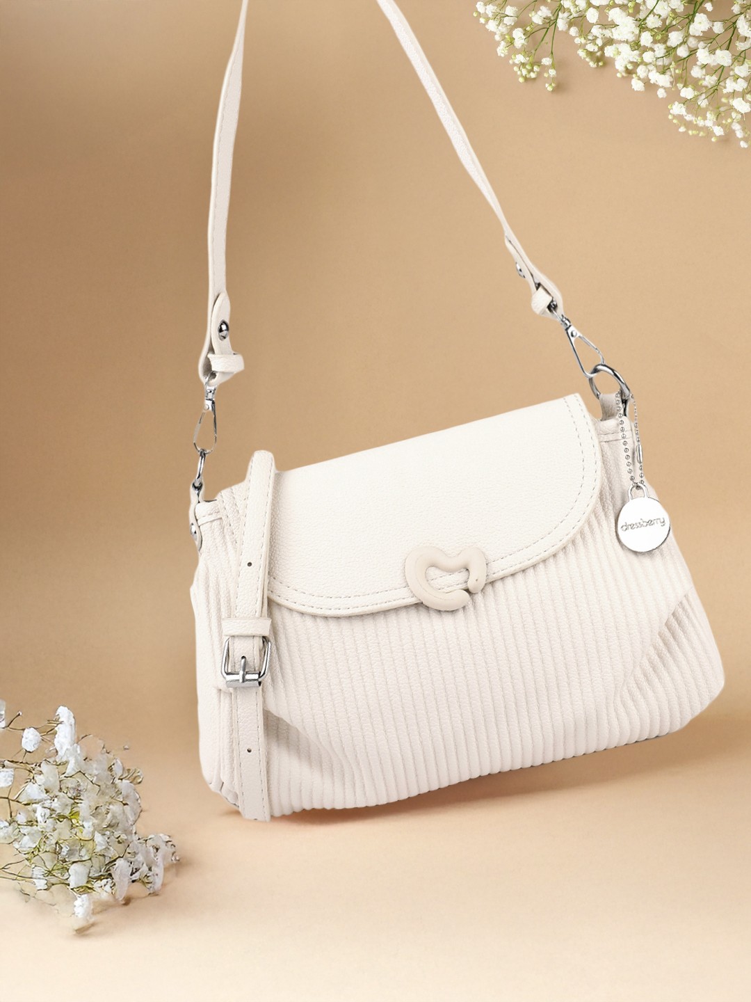 

DressBerry Self-Striped Shoulder Bag, Off white