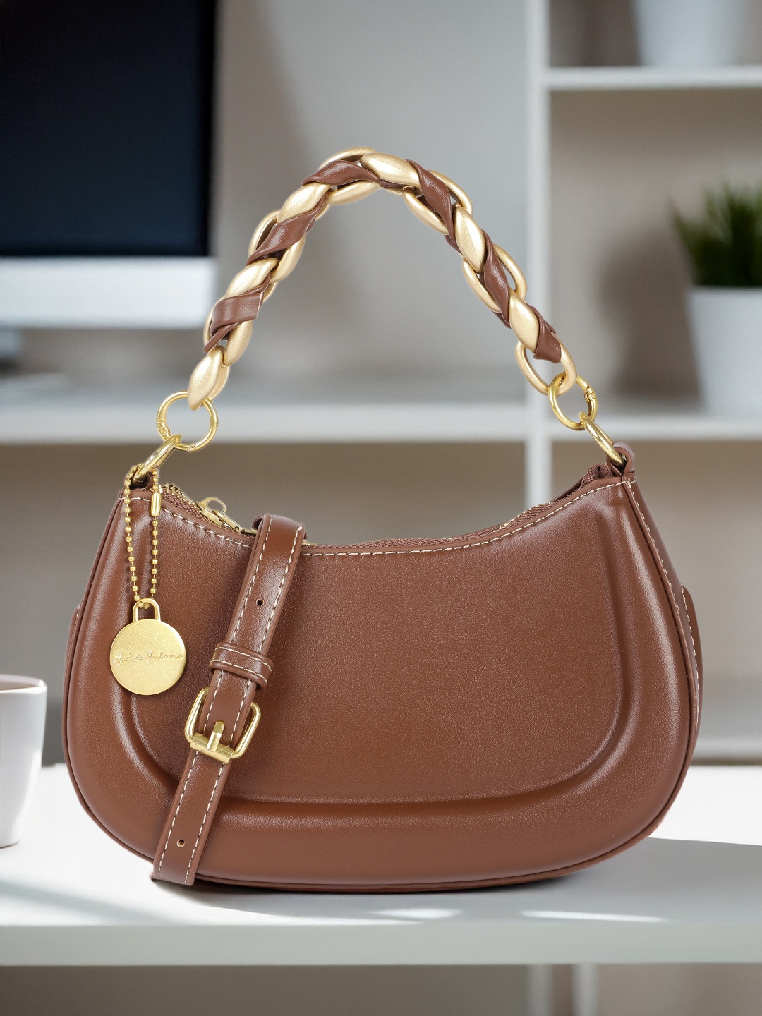 

Mast & Harbour Structured Handheld Bag with Chain Handle, Coffee brown
