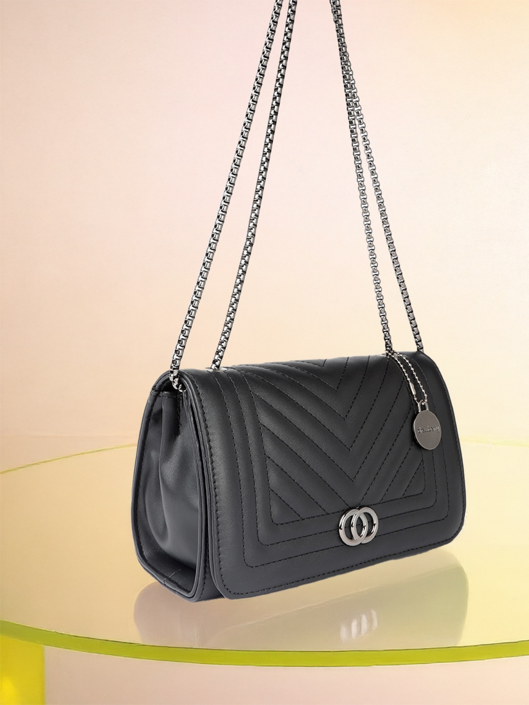 

DressBerry Structured Shoulder Bag with Quilted Detail, Black