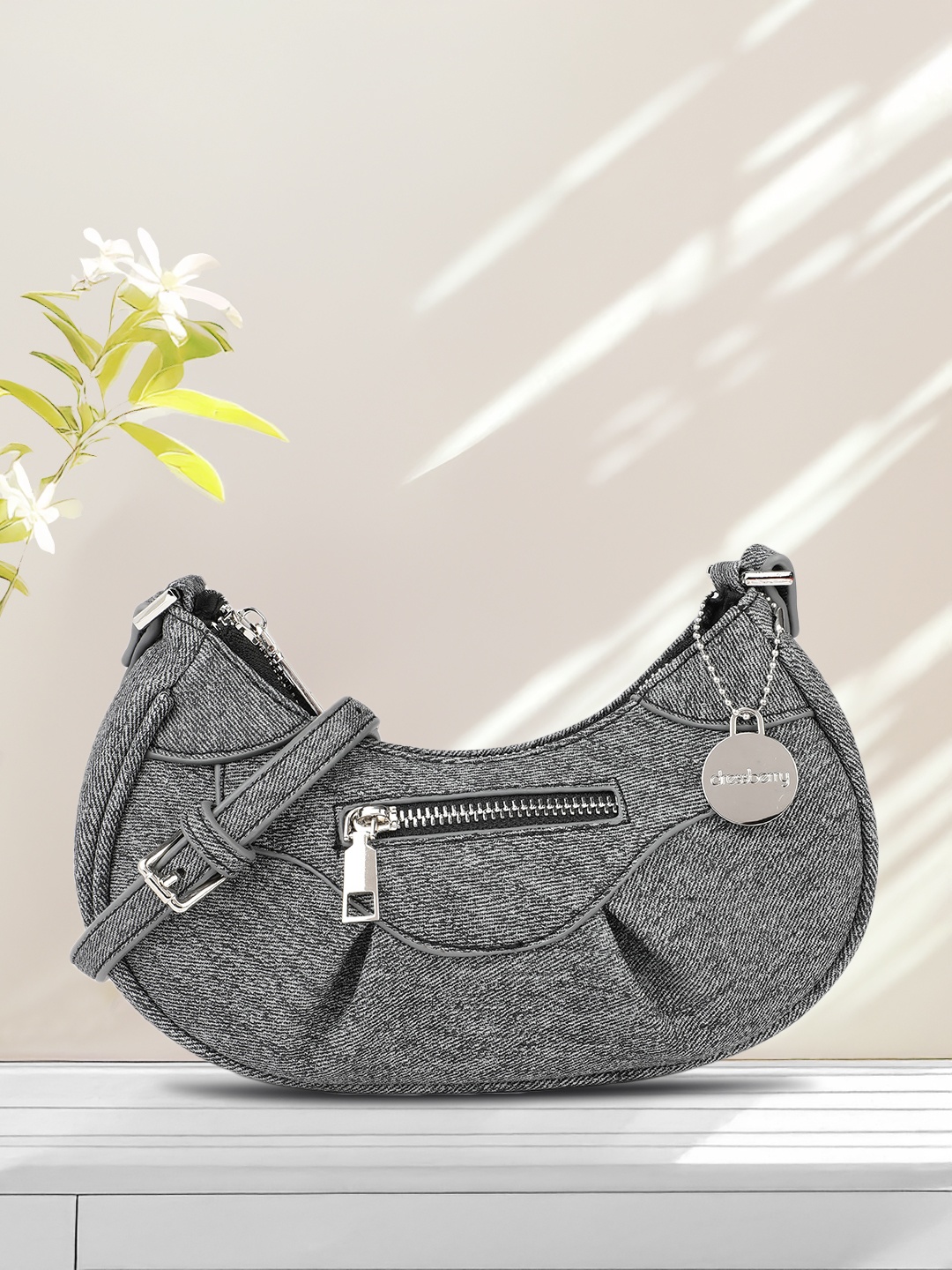 

DressBerry Textured Mini Hobo Style Sling Bag, Grey