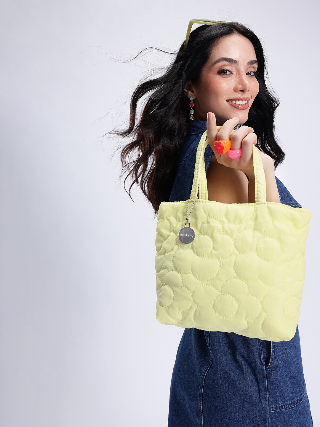 

DressBerry Floral Self-Design Quilted Handheld Bag, Yellow