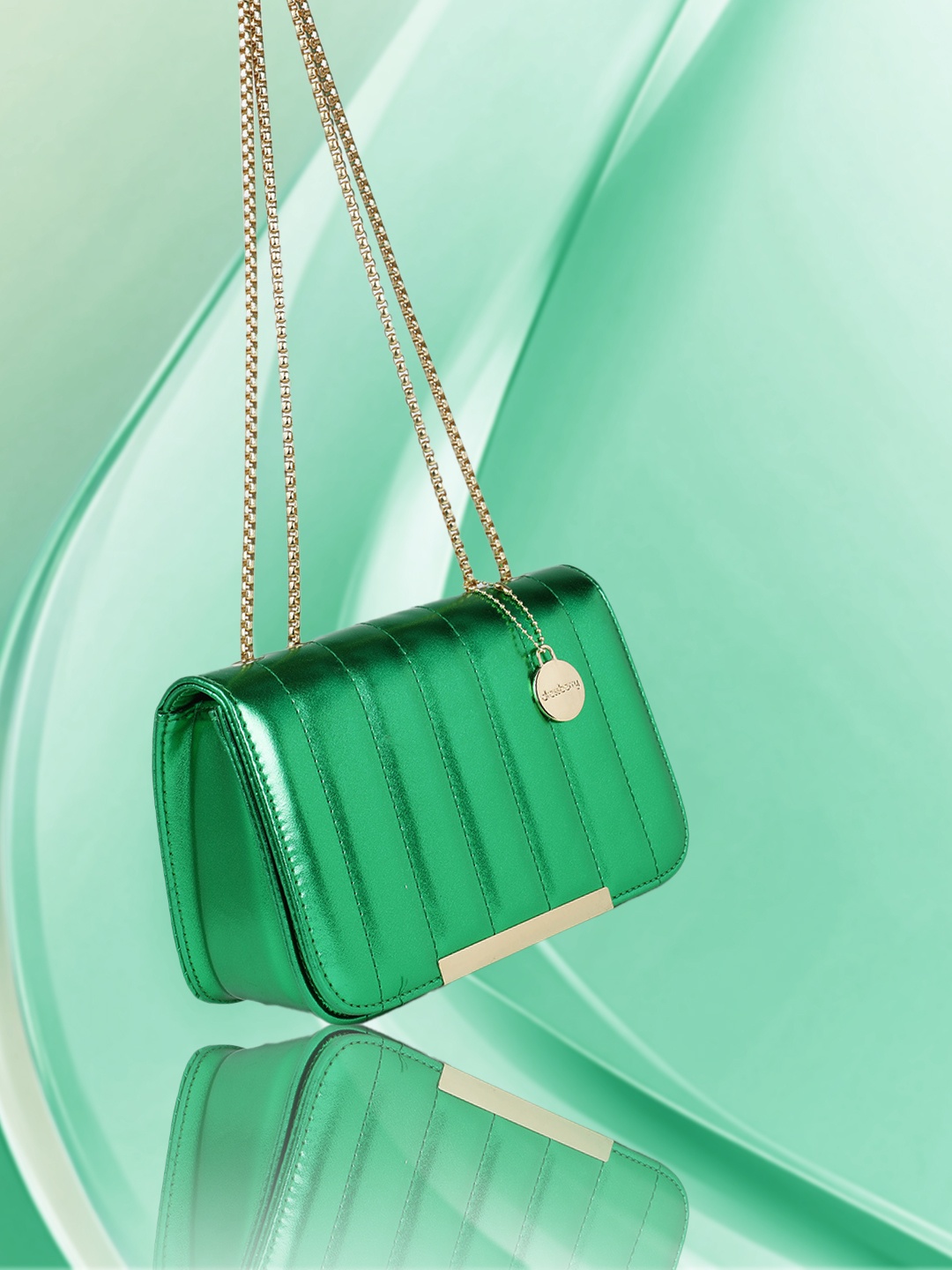 

DressBerry Metallic Structured Quilted Sling Bag, Green