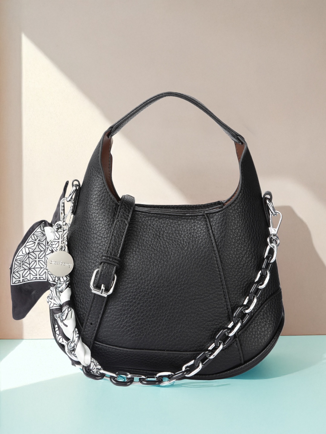 

DressBerry Structured Hobo Bag with Scarf, Black