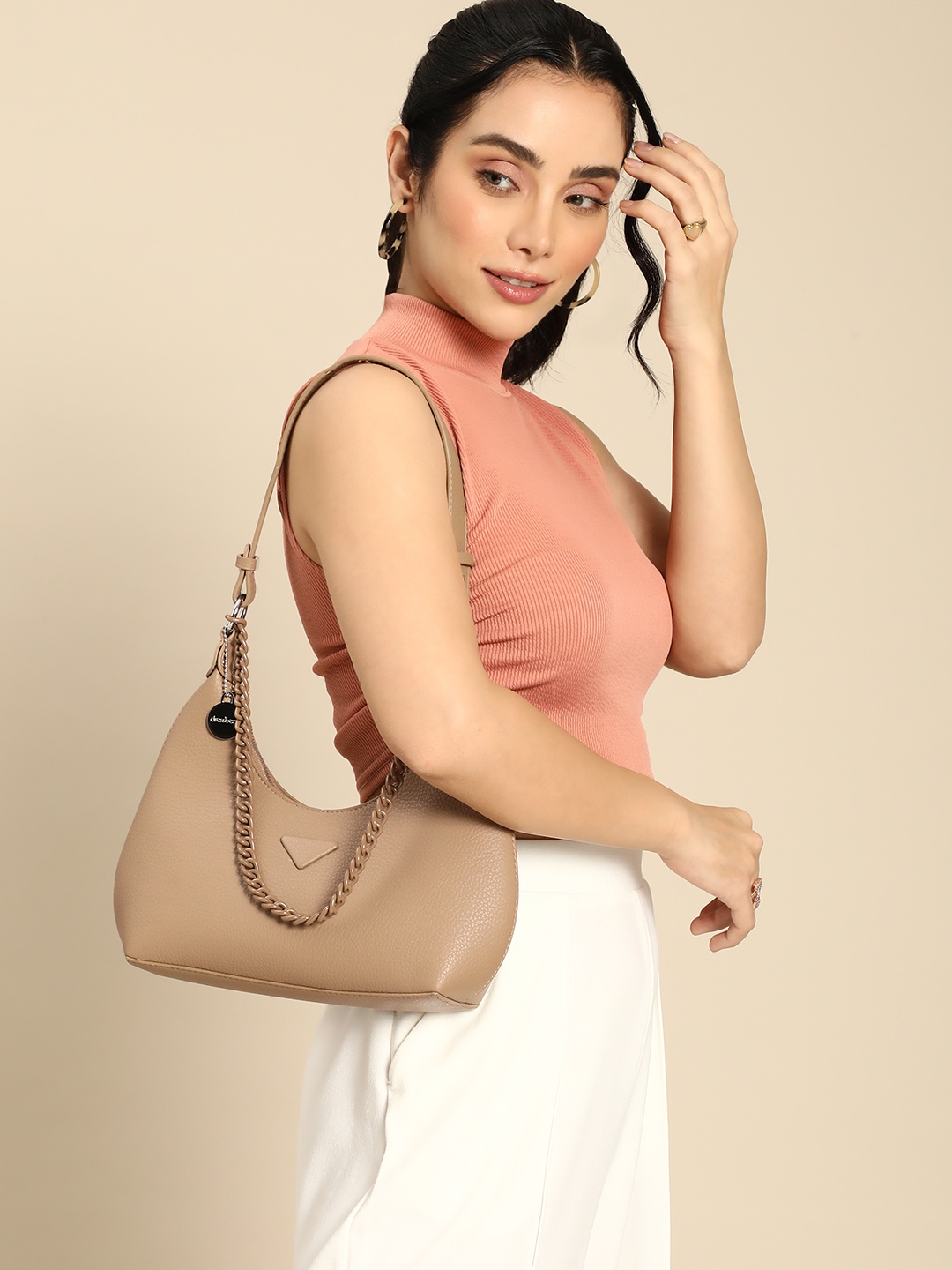 

DressBerry Textured Mini Hobo Bag, Brown