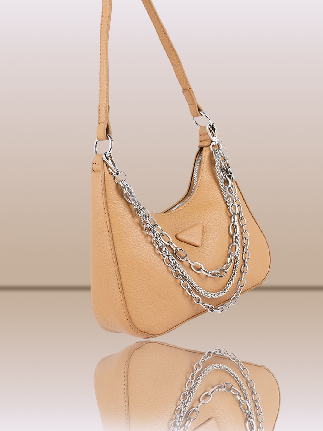 

DressBerry Textured Hobo Bag with Stylised Handles, Brown