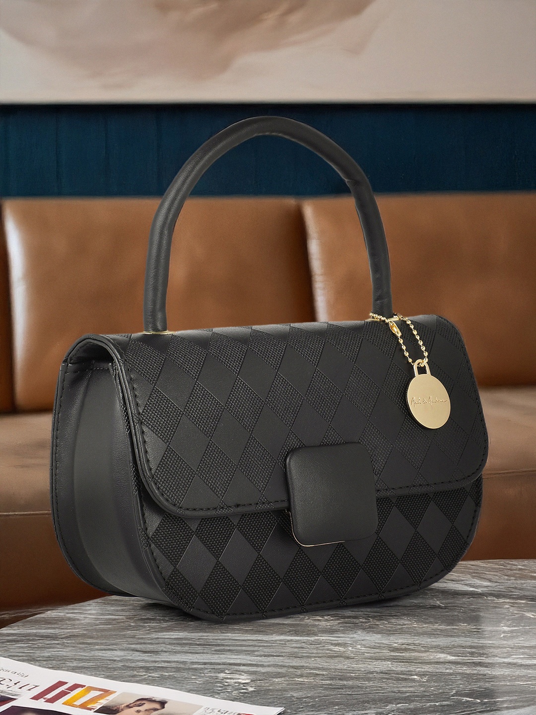 

Mast & Harbour Geometric Textured Structured Satchel, Black