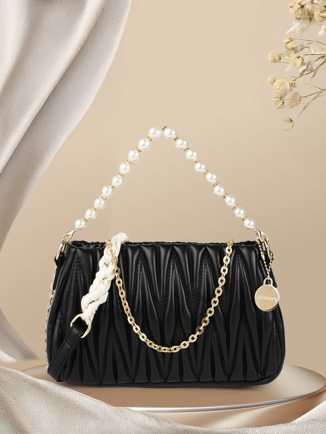 

DressBerry Self-Design Handheld Bag with Embellished Handle, Black