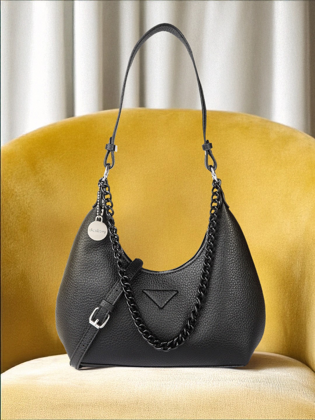 

DressBerry Textured Structured Hobo Bag with Detachable Chain, Na