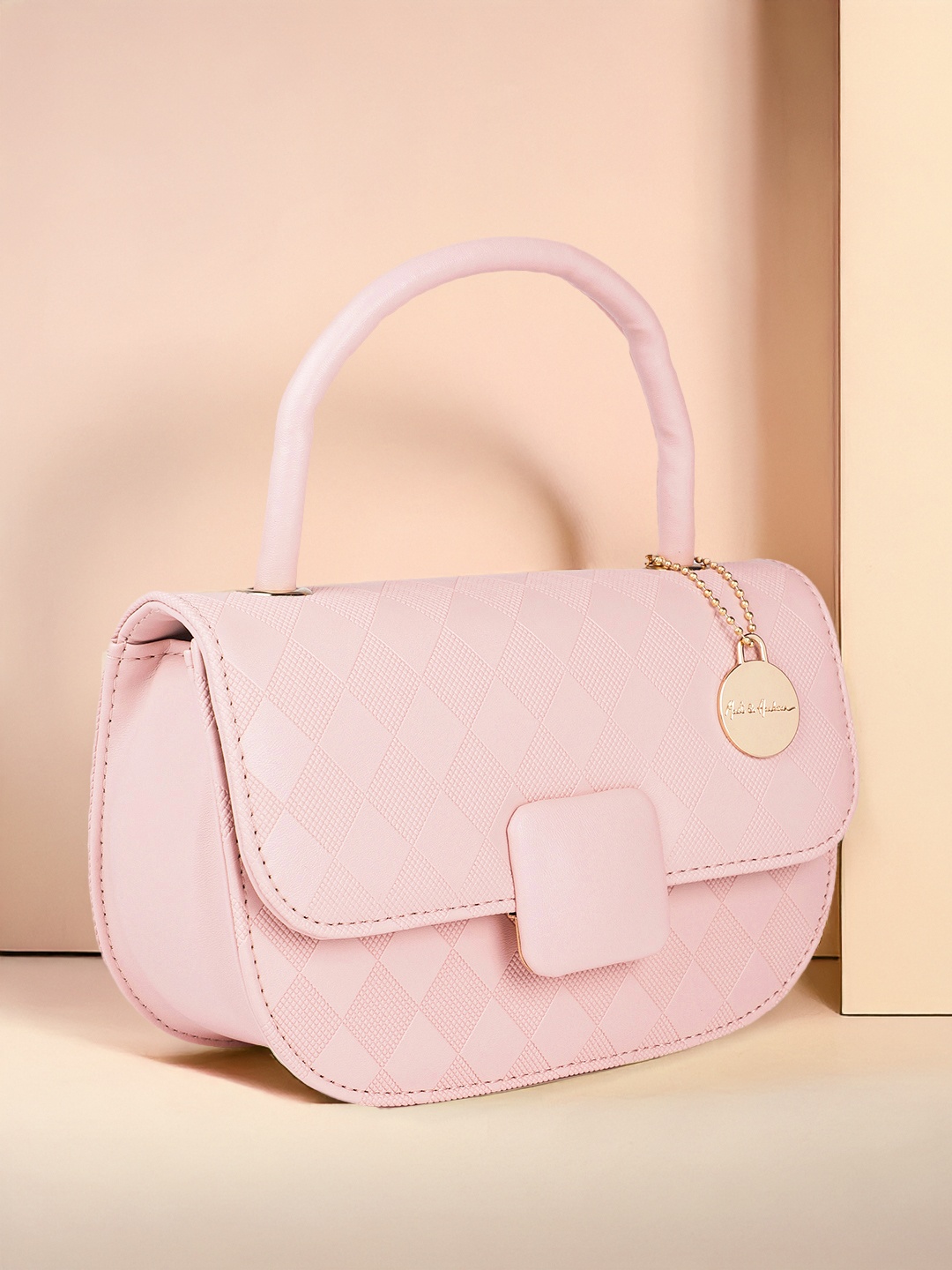 

Mast & Harbour Checked Textured Structured Satchel, Pink