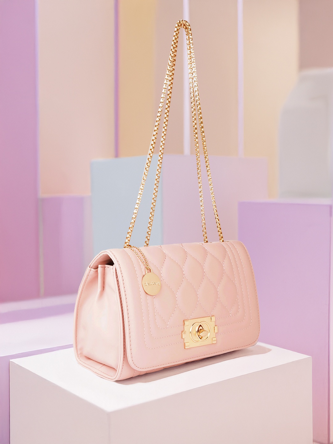 

DressBerry Quilted Detail Structured Shoulder Bag, Pink