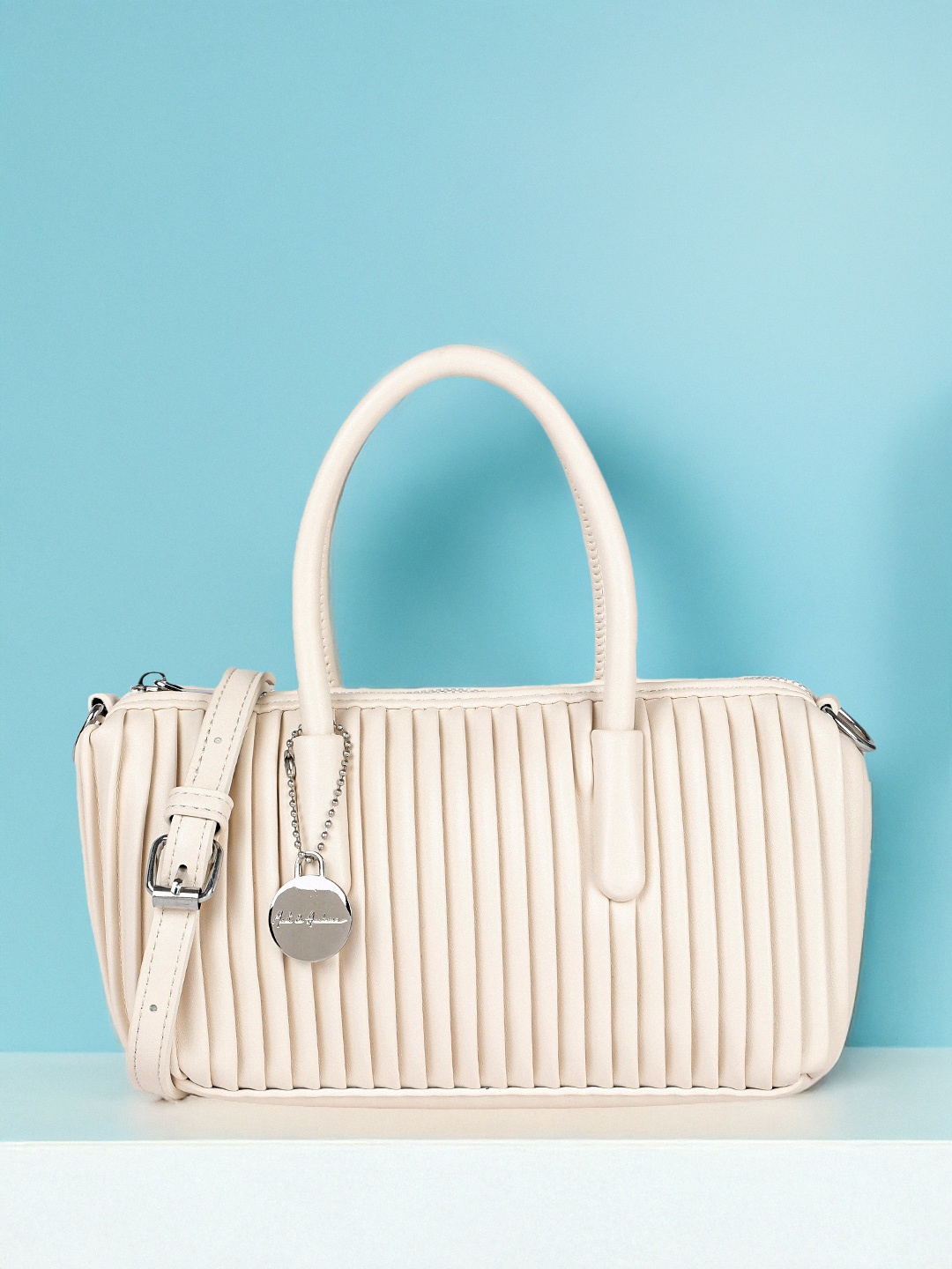 

Mast & Harbour Self Striped Structured Handheld Bag, Off white