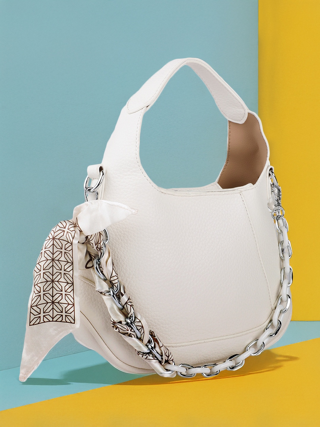 

DressBerry Animal Textured Half Moon Hobo Bag, White