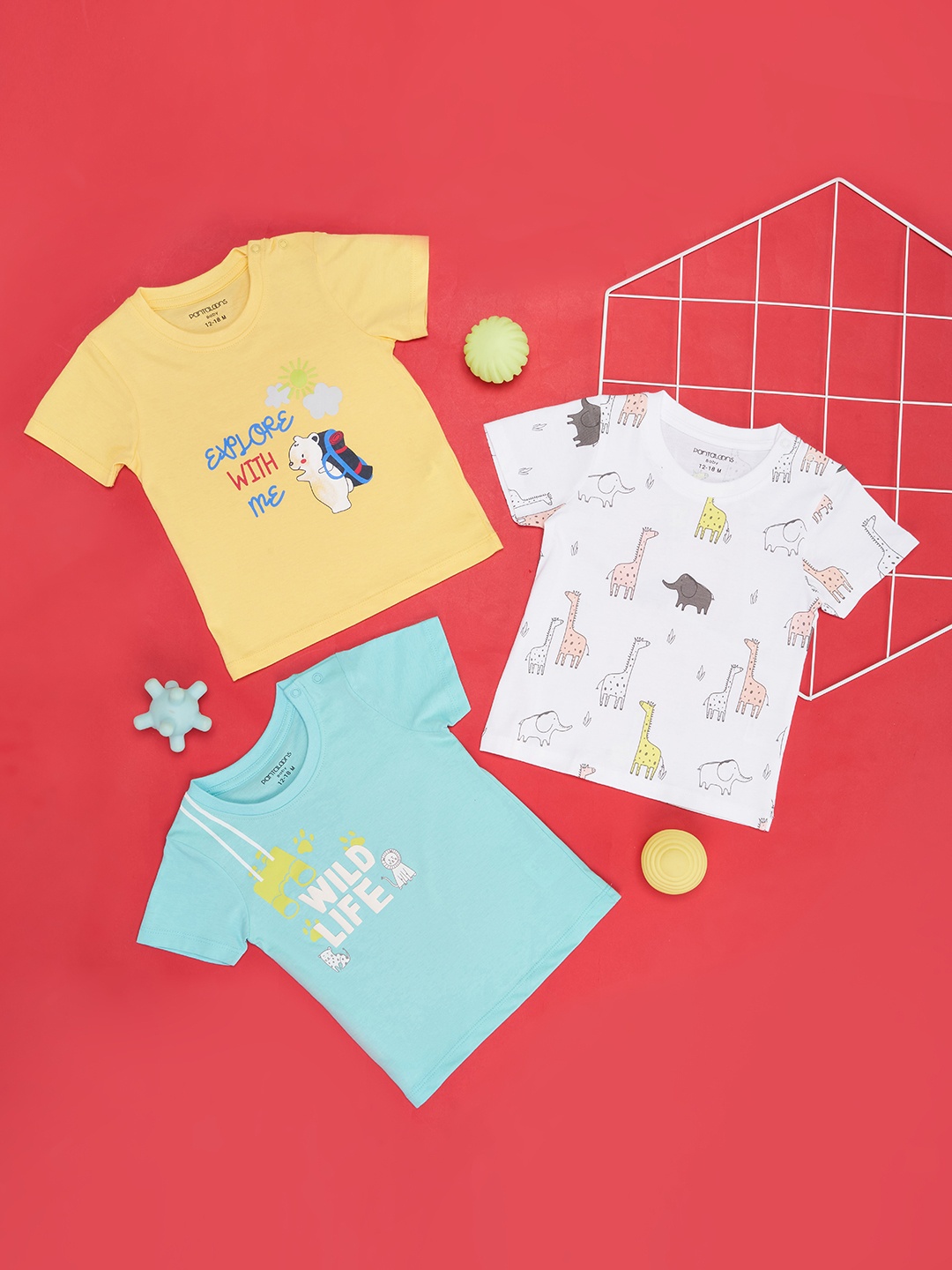 

Pantaloons Baby Boys 3 V-Neck T-shirt, Multi