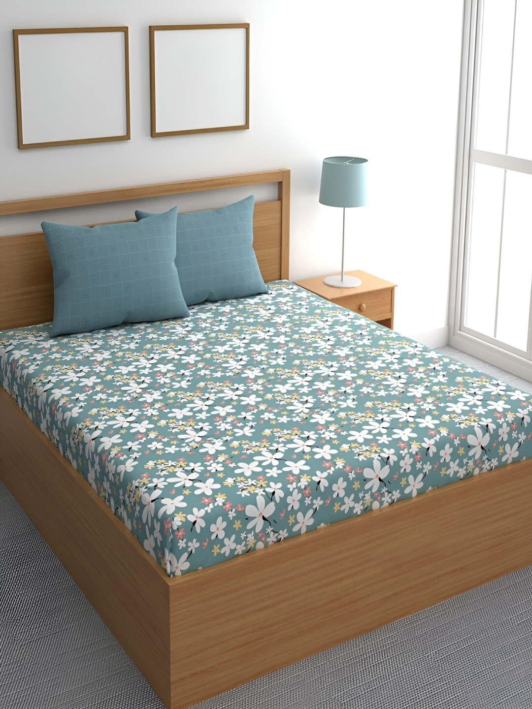 

Srijee Decors Grey & White Floral 210 TC King Bedsheet with 2 Pillow Covers