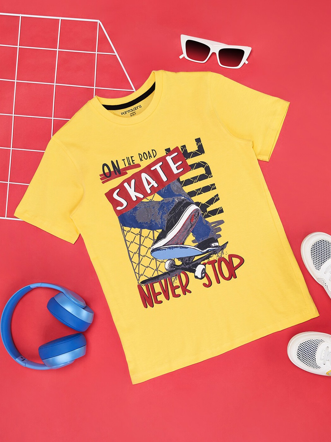 

Pantaloons Junior Boys Graphic Printed Round Neck Cotton T-shirt, Yellow