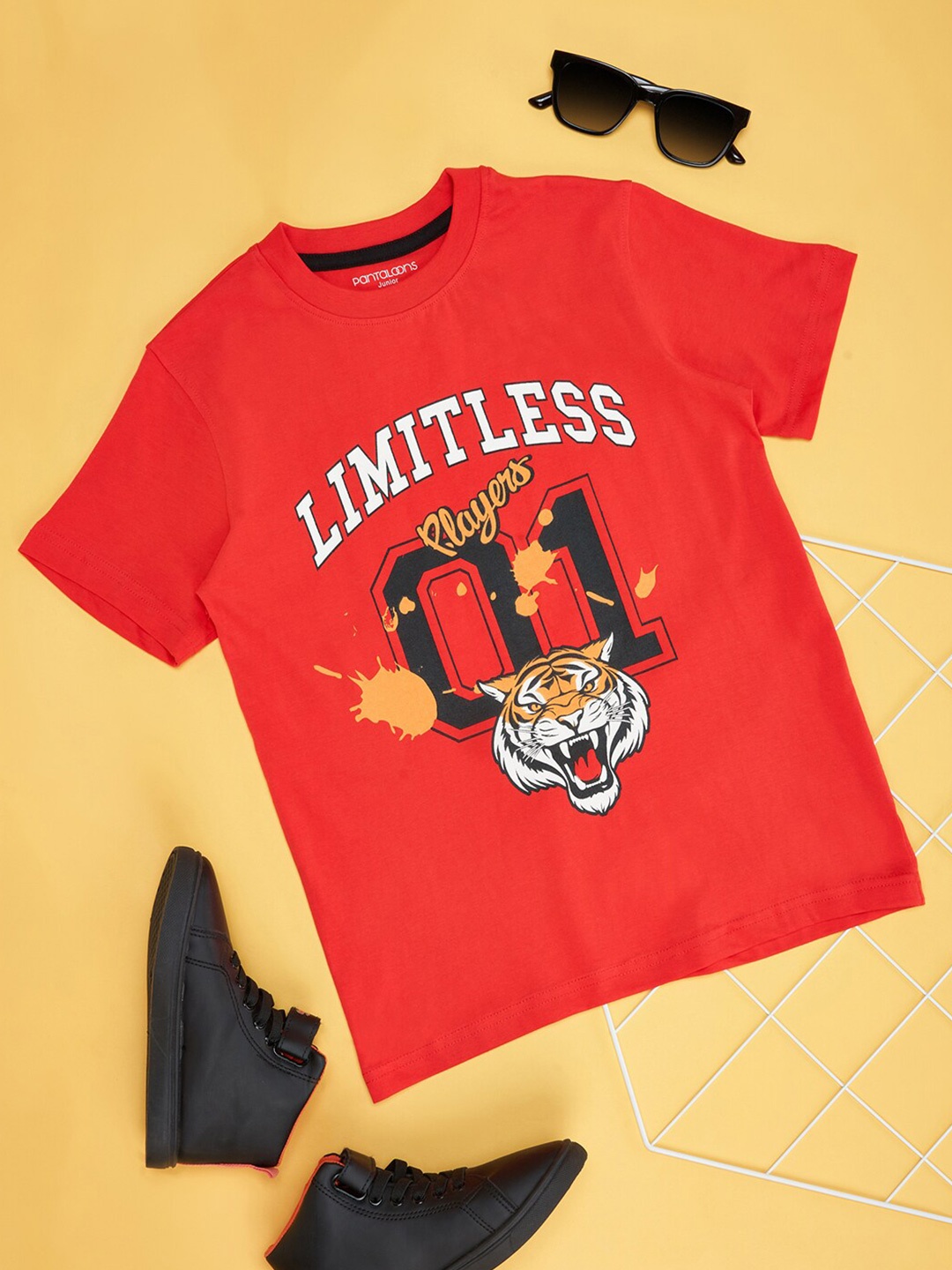 

Pantaloons Junior Boys Typography Printed Round Neck Cotton T-shirt, Red