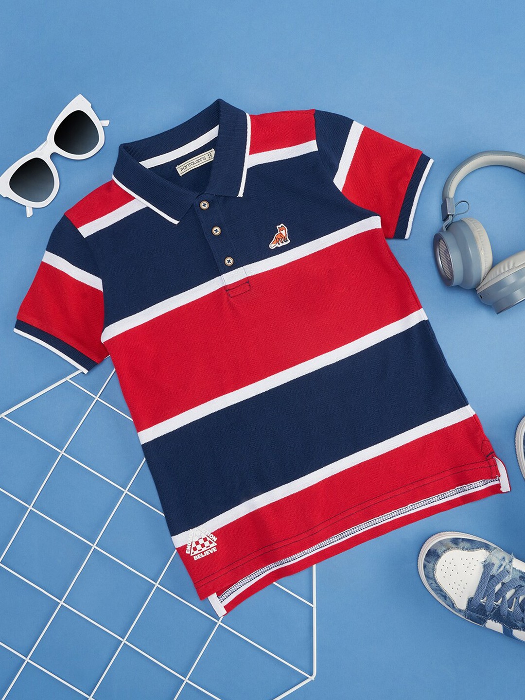 

Pantaloons Junior Boys Colourblocked Polo Collar Cotton T-shirt, Red