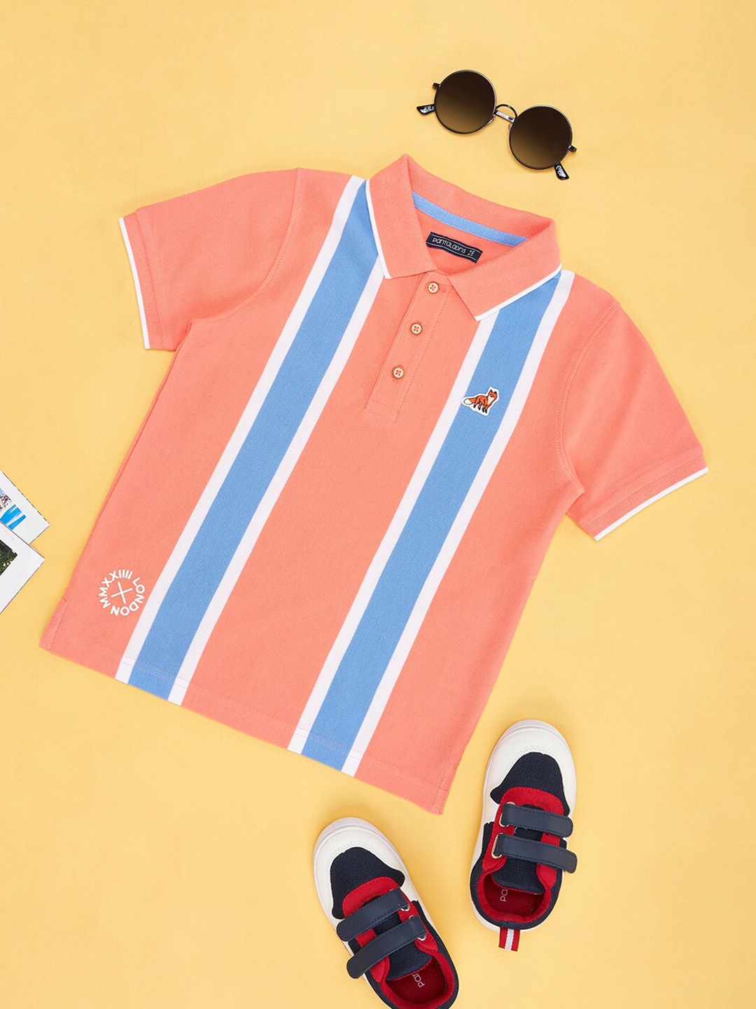 

Pantaloons Junior Boys Striped Polo Collar Cotton T-shirt, Pink