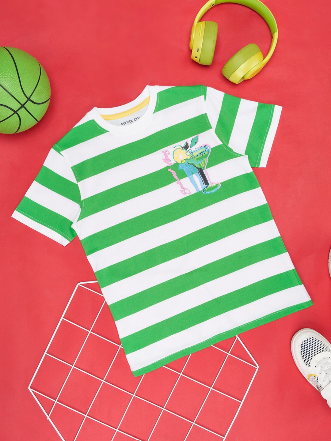 

Pantaloons Junior Boys Striped Round Neck Cotton T-shirt, Green