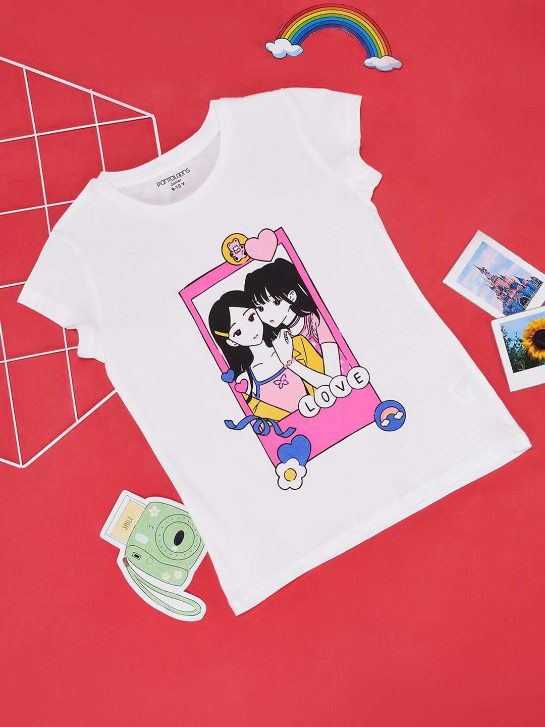 

Pantaloons Junior Girls Graphic Printed Round Neck Cotton T-shirt, White