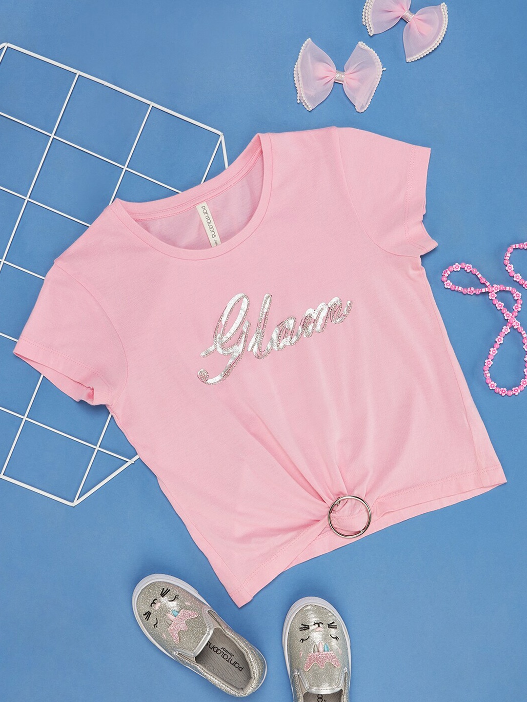 

Pantaloons Junior Girls Printed Round Neck Short Sleeves T-shirt, Pink