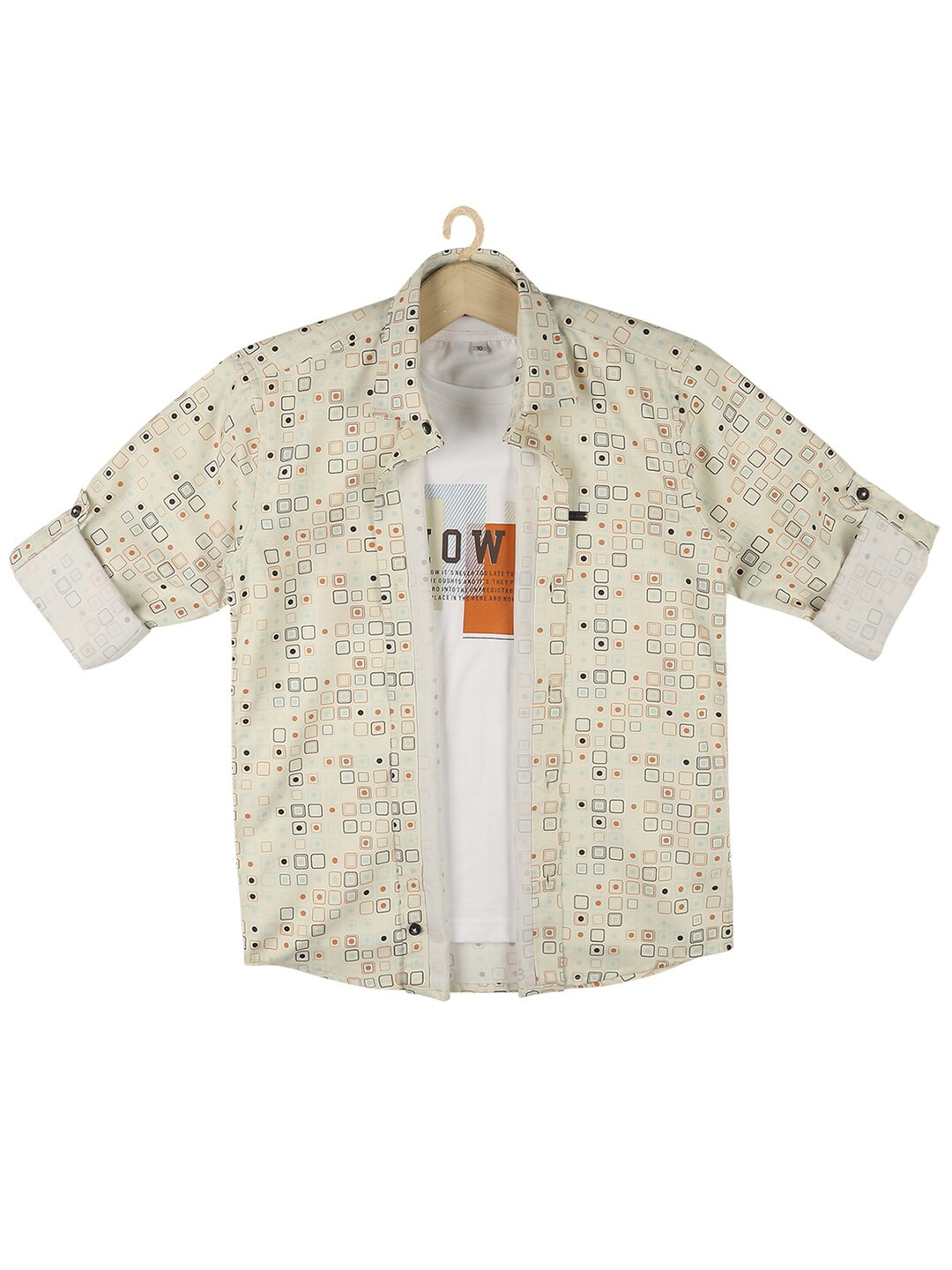 

CAVIO Boys Standard Abstract Printed Cotton Casual Shirt With T-Shirt, Yellow