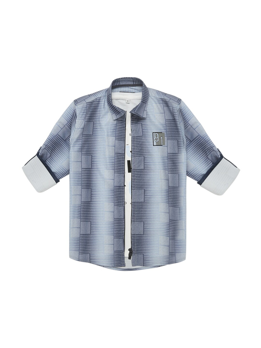 

CAVIO Boys Standard Geometric Printed Pure Cotton Casual Shirt and T-Shirt, Blue