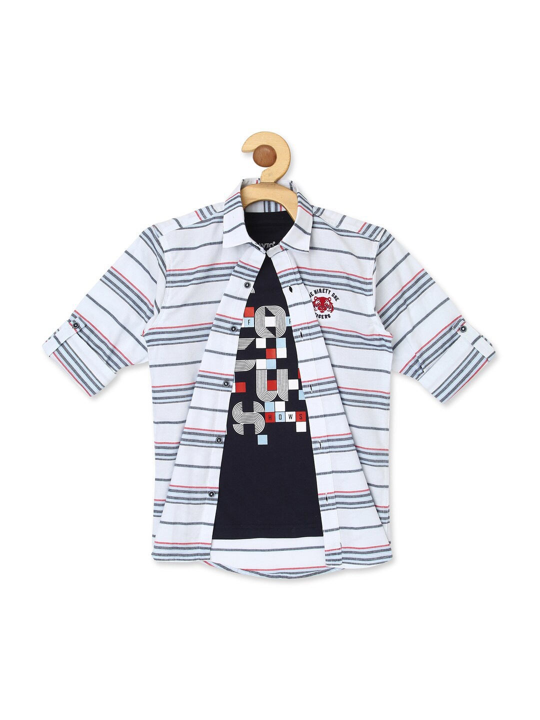

CAVIO Boys Standard Multi Stripes Opaque Striped Casual Shirt & T-Shirt, White