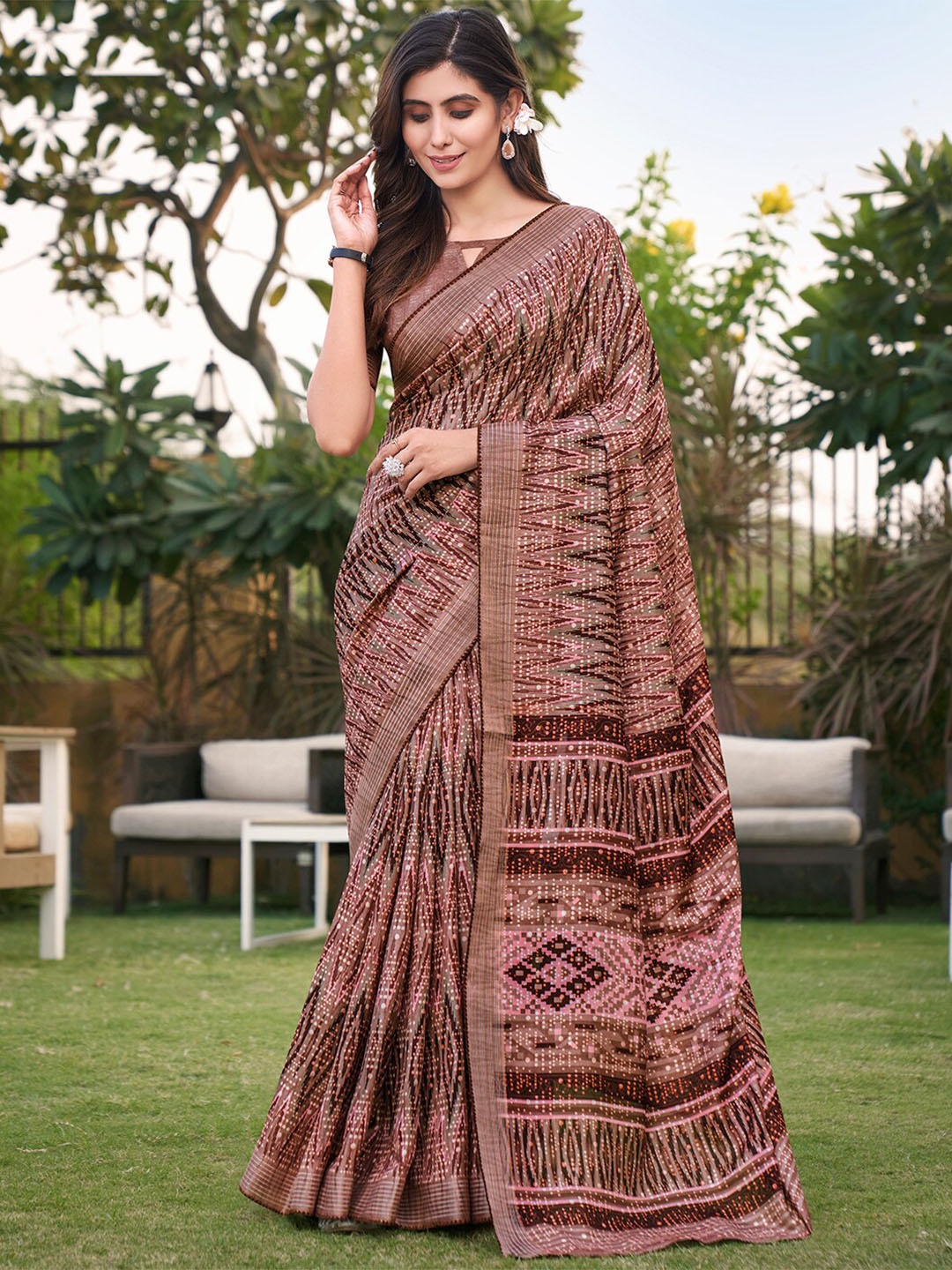 

SANSKAR Abstract Printed Zari Cotton Saree, Pink